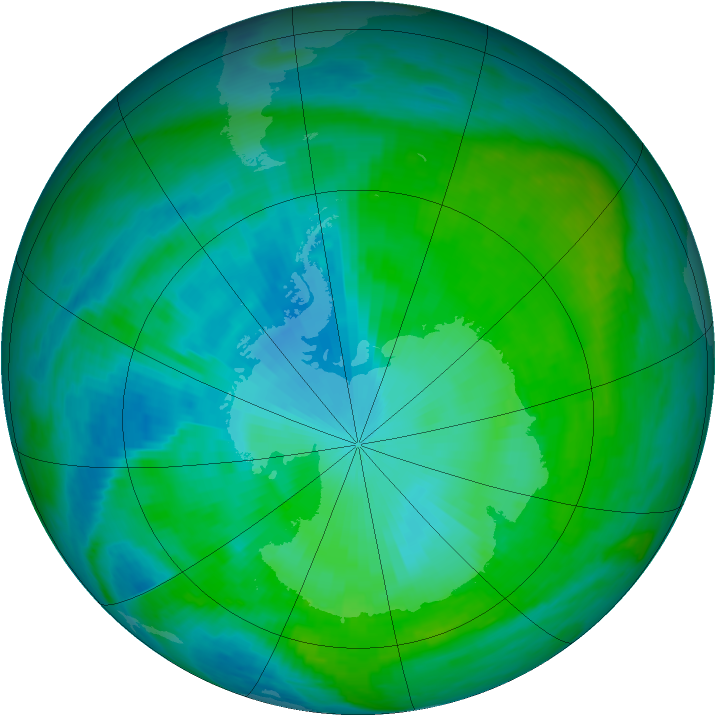 Antarctic ozone map for 30 January 1990